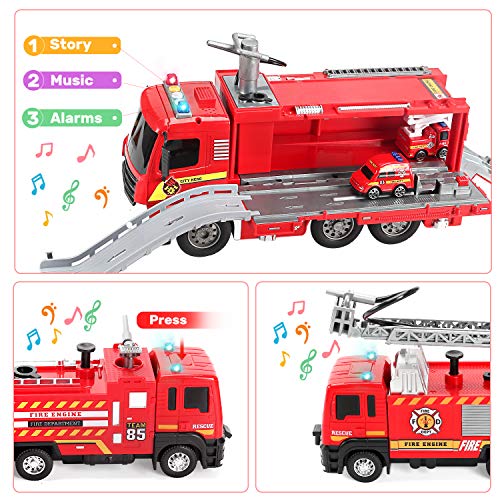 Cute Stone 7 Pack Fire Trucks With Water Spraying Function, Fireman Toy Firetrucks With Sound And Light, Pull Back Cars, Friction-Powered Vehicles, Birthday Gift For Toddlers And 3+ Year Old Boys #TOP3