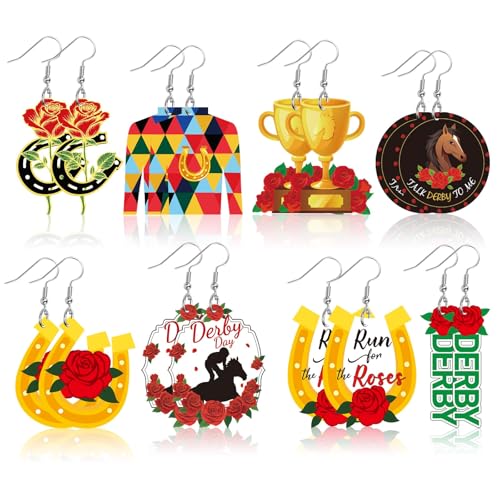 AUGSUN Kentucky Derby Earrings 8 Pairs Women Horse Racing Acrylic Dangles