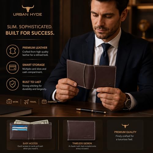 Image of URBAN HYDE Premium Genuine Leather Wallet and Belt Combo for Men | Leather Wallet & Adjustable Belt Gift Set | Stylish Men Leather Combo Gift for Birthday, Anniversary, Office | Dark Brown