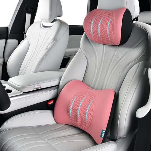 Image of FLORICH Lumbar Support with Car headrest Back Pillow for Chair Headrest Pillow with Gel Memory Foam Massage Point Memory Foam Back Pillow for Office Chair(Pink)