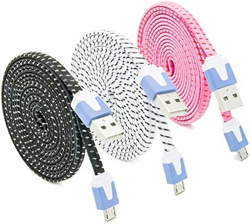Eversame Bundle of 3Pcs/lot Multi-color 6 FEET 2M Fabric Braided Nylon Ruggedized Micro USB2.0 Data Cable Durable Universal Charging Cord For Samsung Galaxy S4 S3 S2 Note 1 2 4 Tab HTC ONE M8 X NOKIA Lumia PDA X-BOX Motorola, LG Optimus G3, PS4 and Most Android Tablets/Android Phones/Windows Phones (Black White Pink)