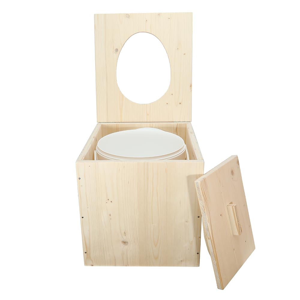 Toilette sèche en Bois, livré monté avec Seau 20L Plastique - Bord Droit - Fabrication Française - N1
