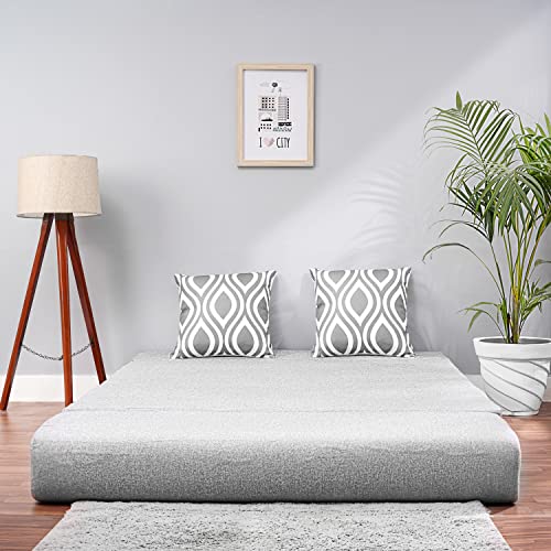 Image of Convertible Fabric Sofa Cum Bed | Foldable Double Foam & Washable Cover with Cushions | Modern Design Use Living Room & Guest Room (Silver-Multi-Silver, 4X6 Ft)
