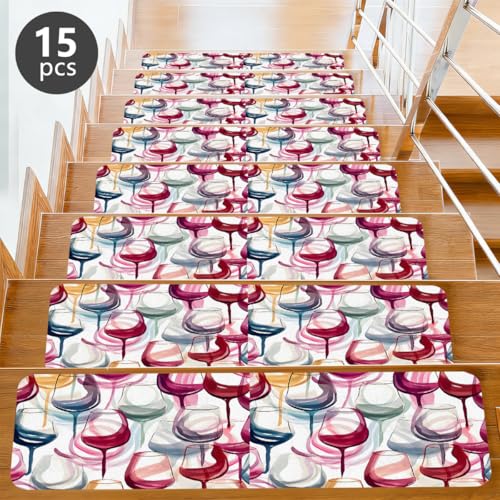 Alfombra para escaleras interiores Mexpekil con copas de vino coloridas 6
