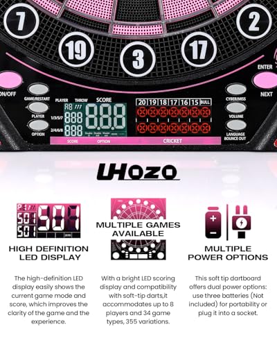 Electronic dartboards for adults, Dartboard electronic with Bright Score Display, Multiple Games, and Durable Design-Perfect for Family Fun and Competitions-Includes Soft Tip with 12 Darts (Pink-Grey) - image 2