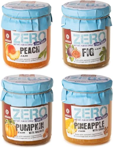 Selección de Mermeladas sin Azúcar Añadido – Pack de 4 x 280 g – Higo, Melocotón, Piña con Jengibre, Calabaza con Nuez – Endulzadas de Forma Natural.