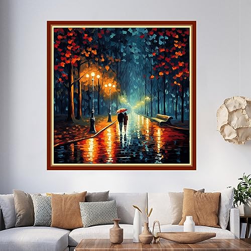 Image of Foxhool Beginners Cross Stitch Kits Stamped Full Range of Embroidery Kits for Adults DIY Cross Stitches kit Embroidery Patterns for Needlepoint kit-Romantic Couple 17.7x17.7 inch