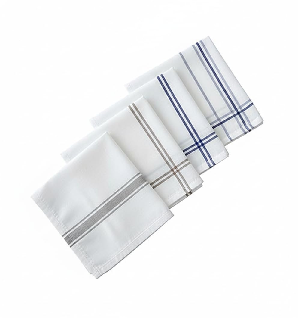 Cotton Premium Handkerchiefs for Men, White Striped, XXL King Size, Pack of 4, Casual Style-picture-34