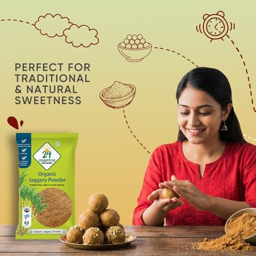 Image of 24 Mantra Organic Unbleached Jaggery Powder 500 gms, Healthy Sugar Substitute, Unrefined & Unadulterated | Certified Organic & Chemical Free (Pack of 3)