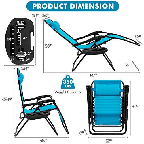 Image of GIANTEX 2 PCS Zero Gravity Chair, Outdoor Chaise Lounge with Cup Holder, Patio Folding Chairs Recliner for Yard Pool Lawn Balcony, Blue
