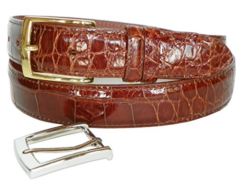 Charles Underwood Genuine American Alligator 1-3/16" Belt 2 Classic Buckles-Cognac-40