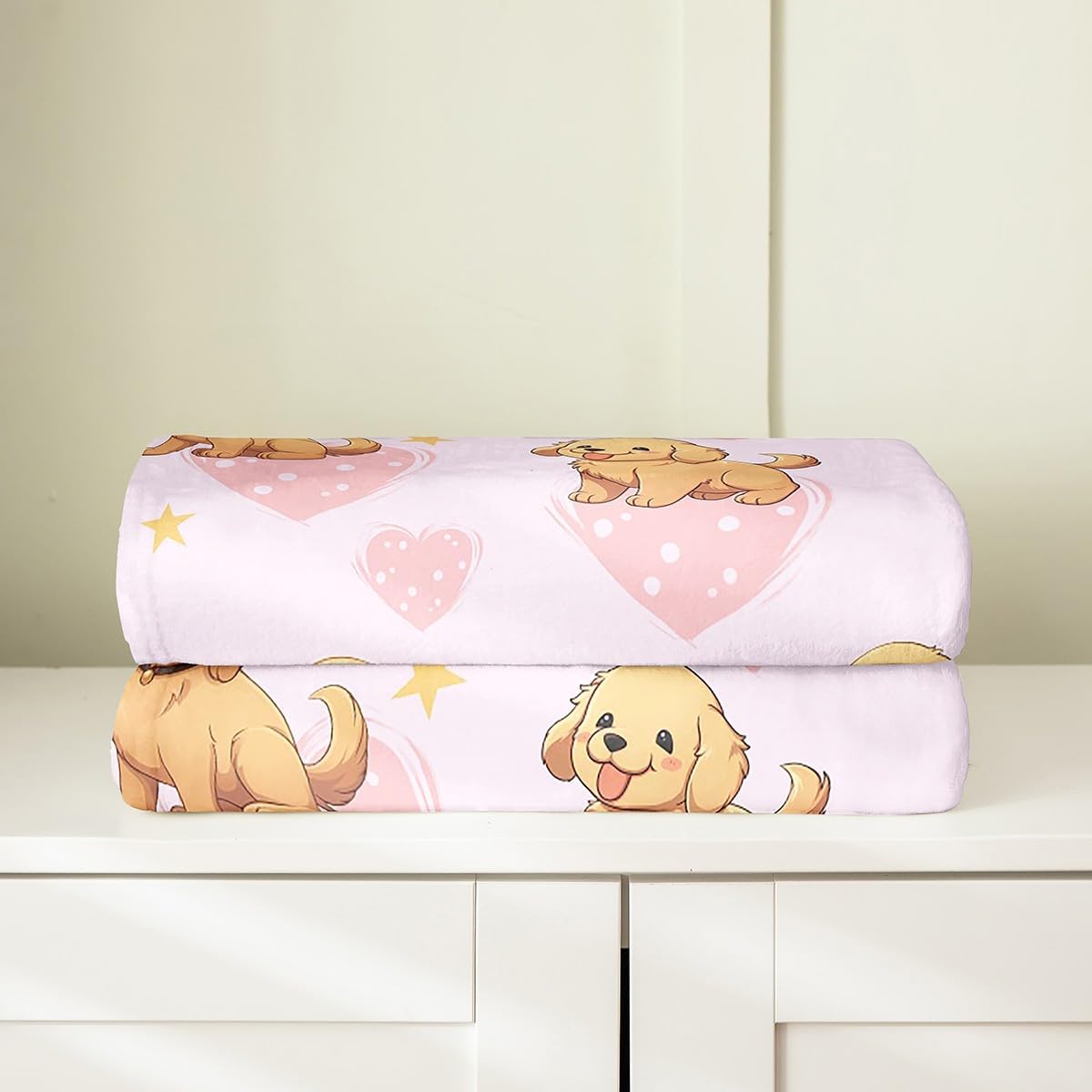 Erosebridal Puppy Dog Throw Blanket 50x60 inch,Golden Retriever Fleece Blanket for Kids Boys Girls,Cartoon Dogs Flannel Blanket,Watercolor Pink Bed Blanket for Sofa Couch Chair