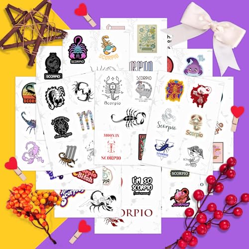 Image of 100Pcs Laptop Stickers Scorpio (Zodiac) for Water Bottle and Laptop - Scorpio Party Favors & Decorations, Waterproof Vinyl Astrology Decals, Gifts for Women & Men