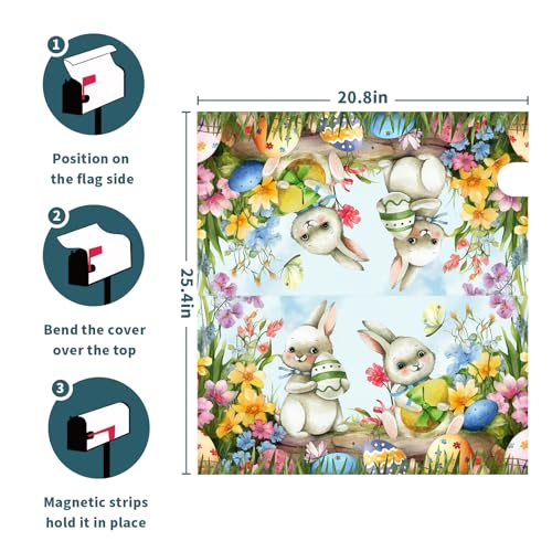 Image of Easter Magnetic Mailbox Cover - 25.5 x 21 Inch Spring Bunny Eggs Decoration for Outdoor Garden Yard Home
