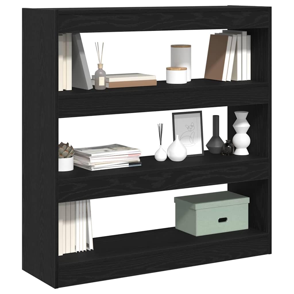 Hothingwell Estanteria 3 Niveles 100x30x103 cm Roble Negro | Madera elaborada, estantes en cubo, diseno moderno, para salon oficina estudio