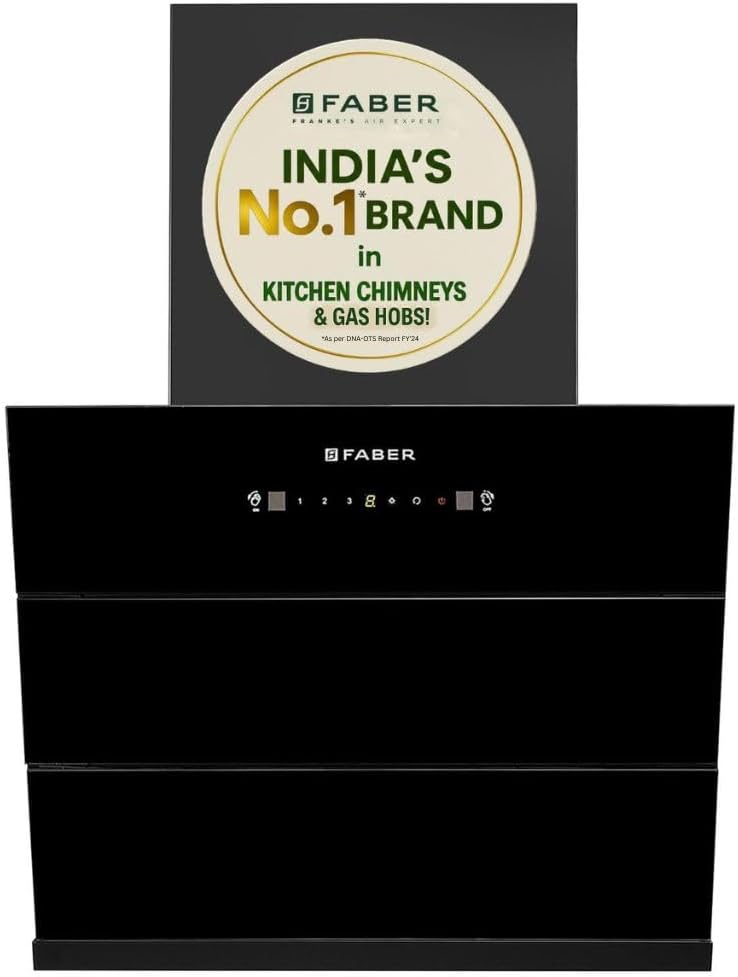 Faber Bliss 60cm 1350m³/hr Filterless Kitchen Chimney | Slant Body | Autoclean Alarm|Moodlight | Touch&Gesture | 8Yr on Motor,2Yr Comprehensive Warranty by Faber | Hood Bliss FL SC HC BK IN 60, Black