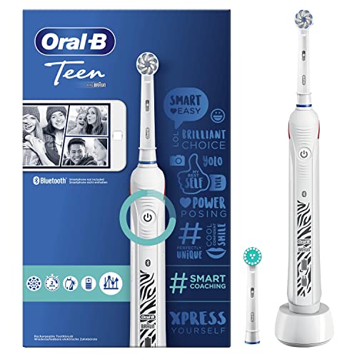 Oral-B Smart Teen Sensi Ultrathin Cepillo de Dientes Eléctrico con Mango Recargable, Tecnología Braun, 2 Cabezales de Recambio y 3 Modos de Limpieza - Blanco