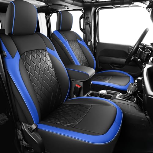 Image of Coverado Seat Covers 4 Door for Jeep Wrangler, 2PCS Leather Car Seat Cover for Jeep Wrangler Vehicle Accessories Custom Fit for 2018-2026 Jeep Wrangler Seat Covers 2-Door /4-Door(Blue)