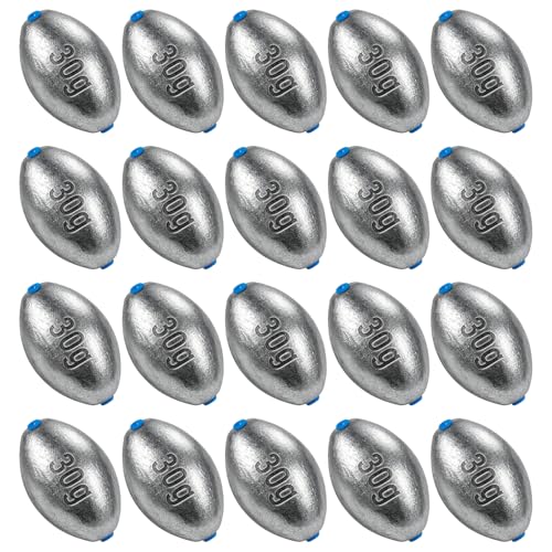Alwonder Egg Sinkers Fishing Weights, Oval Lead Fishing Weights Sinkers Bass Fishing Casting Egg Sinker Saltwater Freshwater Weight Terminal Tackle 1oz - 20pcs