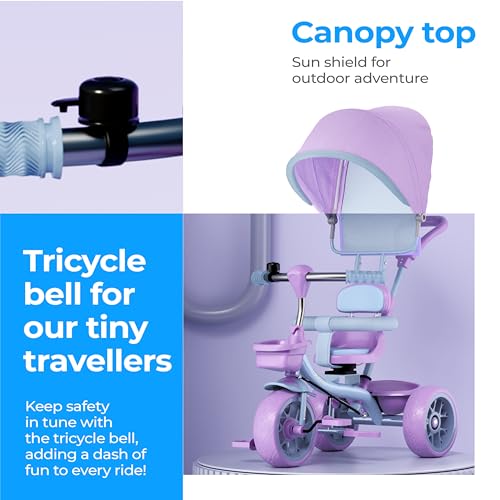 Image of Lifelong Kids Parental Control Tricycle with Canopy,Harness,EVA Wheels, Bell & Storage Basket|Baby Trike|Age Group 1 Years to 4 Years Carrying Capacity Upto 25 kg (Pink /Lavender)