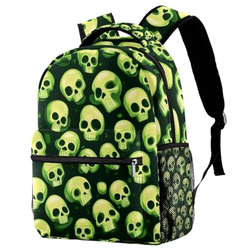 Sac à dos vert à motif crânes idéal pour l'école, les voyages et la garderie