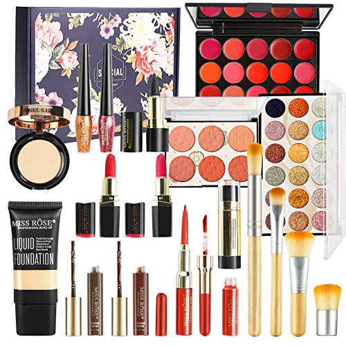 FantasyDay 9Pcs Pro Makeup Gift Set Makeup Bundle Essential Starter Makeup Kit Includes Bronzing Powder, Loose Powder, Powder, Blush Stick, Concealer Stick, Contour Stick, Powder Puff, Brush and Bag
