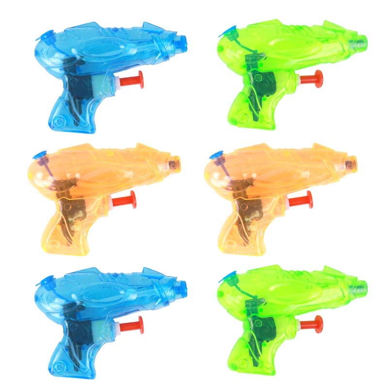 6 Pistolas de Agua - Juego al Aire Libre - 048087 - Multicolor - Plástico - 9 cm - Juguete para Niños - Juego de Playa - Piscina - A Partir de 3 años