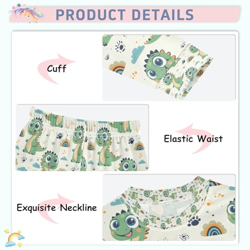 senya Green Dinosaur Rainbow Pajamas Set Long Sleeve Soft Cotton Sleepwear 2 Piece4