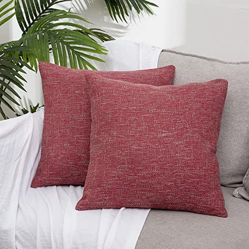Hangood 2er Set Künstlich Baumwolle Leinen Stil Kissenbezug Kissenhülle Dekorative Dekokissen Sofakissen Deko Bezug mit Verstecktem Reißverschluss für Sofa Schlafzimmer rot 40x40 Cover