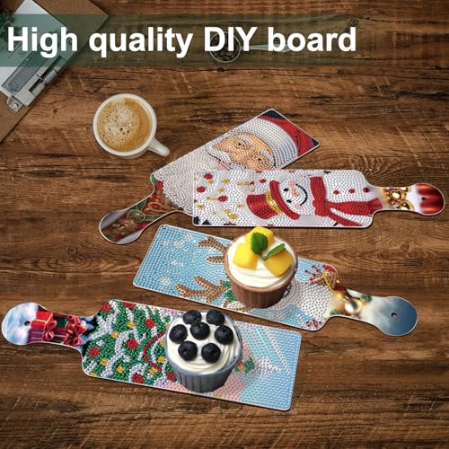 Image of 4 Pcs Diamond Art Painting Tray Board for Adults, DIY Crystal Rhinestones Diamond Art Board Christmas, Indoor Kitchen Dining Table Decoration Gift, Dessert Display for Birthday, Party, Christmas