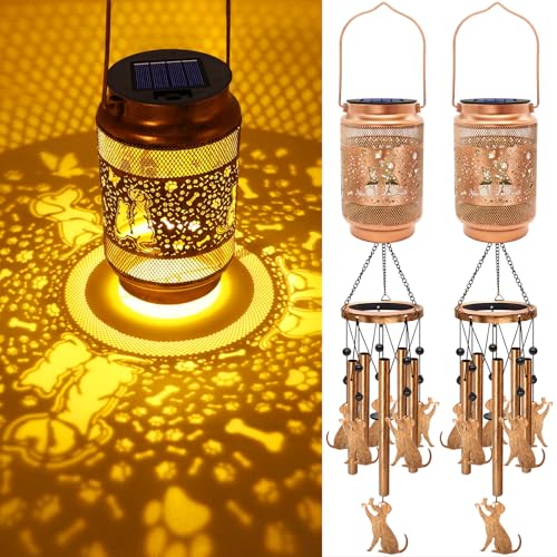Image of 2 Pack Dog Solar Wind Chimes for Outside, Gifts for Mom Women Grandma Birthday Memorial Teacher, 32 inch Windchimes Outdoor Decor Hanging Solar Lantern for Garden Porch Patio Backyard