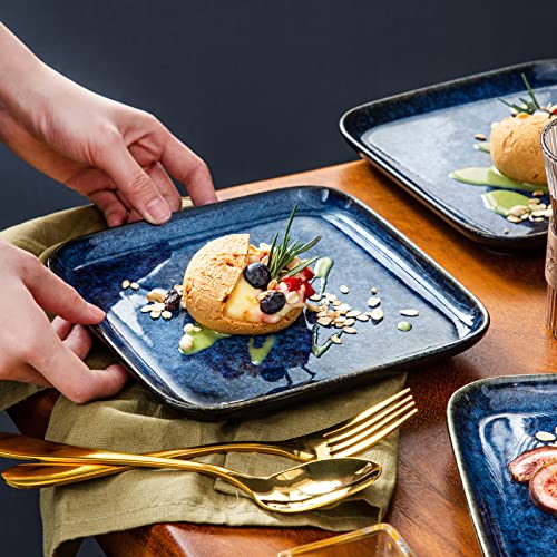 Image of Macaron Dinner Plates Set of 4, 8.5 Inch Serving Ceramic Plates for Steak Pasta Salad Snacks Dessert, Easy to Clean Salad Plates Colorful Plates for Family, Party, Restaurant Use, Multicolor