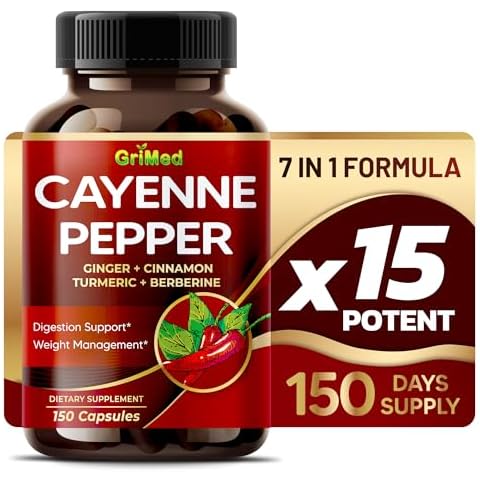 Ultra Cayenne Pepper 20,200mg X15 Power with Ginger, Cinnamon,Turmeric, Berberine, Citrus Bergamot for Digestion Support, Immune System, Overall Well-Being USA Made & Tested (150 Count (Pack of 1)) Cover