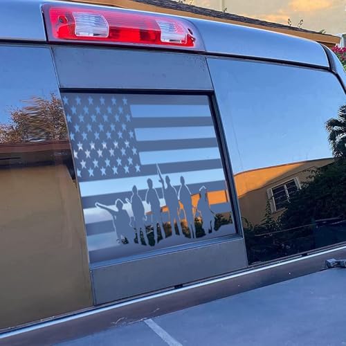 Image of Xinghe for 2019-2026 Chevy Silverado GMC Sierra, Rear Middle Window American Flag Decals Stickers, Patriotic Flag Rear Window Decal, Matte Black USA Sticker
