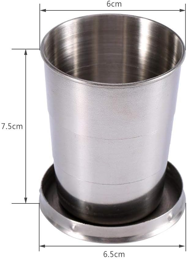 Stainless Steel Collapsible Cup Camp Wine Glass Cup Keychain Folding Accompaniment Folding Cup Water Glass with Retractable Stainless Steel Size Foldable Cup for Mug Key Holder (M)