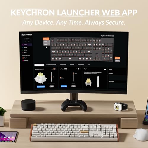 Image of Keychron K10 HE Hall Effect Keyboard, Ultra-Fast Lime Silent Banana Magnetic Switch, Full-Size Tri-Mode Wireless Keyboard with Rapid Trigger, Adjustable Actuation, RGB, Aluminum + Wood Frame - White