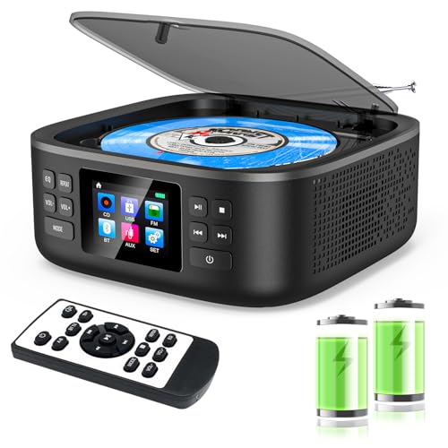 Reproductor de CD Portátil, Reproductor de CD Boombox con Bluetooth, Mando a Distancia, Radio FM, Altavoz Estéreo Dual Integrado, Soporte USB/Entrada de Auriculares AUX para Coche/Hogar