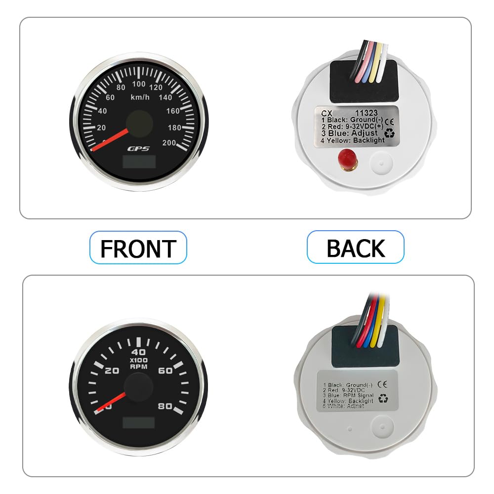 ELING Compteur kilométrique GPS 52 mm 0-200 km/h avec 0-8000 tr/min Compte-tours 12 V 24 V avec rétroéclairage pour course de voiture, camping-car