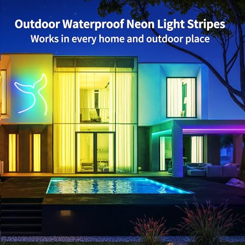 Image of LED Neon Rope Lights 50FT,IP65 Waterproof LED Strip Lights,Music Sync LED Lights with Remote and APP Control, 24V RGB LED Rope Lights for Bedroom,Holiday Decoration(with Snap &Screws) | Music Sync LED Lights with Remote and APP Control, RGB LED Rope Lights for Bedroom,Holiday Decoration(with Snap &Screws)