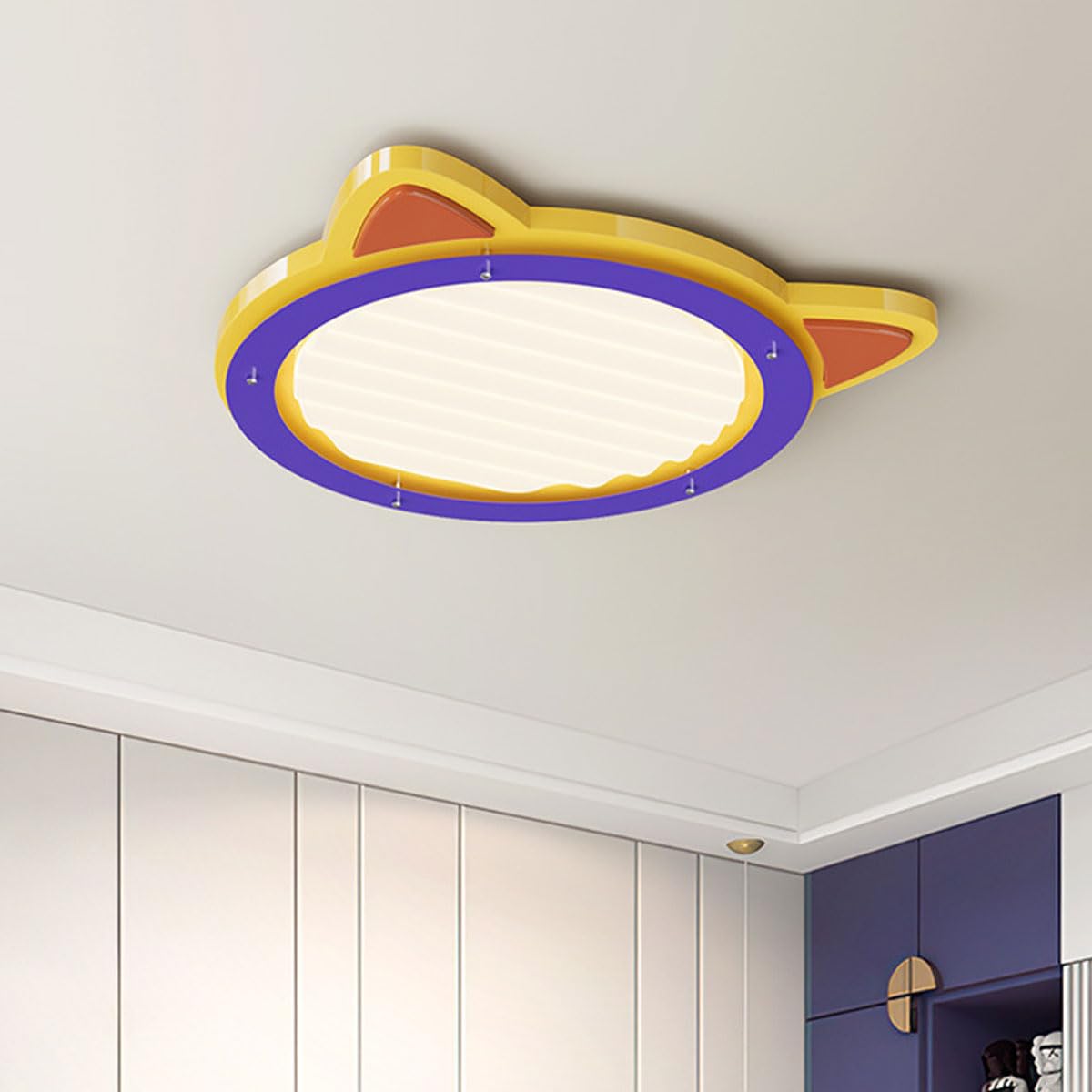 Lampa sufitowa do sypialni w stylu kremu maślanego, metal i materiał PE, płaskie oświetlenie, okrągłe lampy sufitowe w kształcie pandy, odpowiednie do pokojów chłopców i dziewcząt