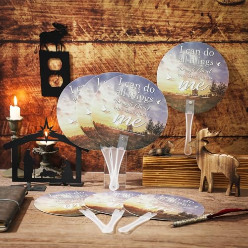 Image of 50 Pcs Church Fans Handheld Bulk Christian Inspiration Religious Gifts Bible Verse Scripture Gifts Hand Fans with Plastic Handle for Women Men Easter National Day of Prayer Holy Lent Decor(Sky)