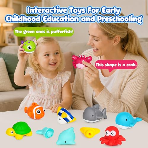 Image of Montessori Toddler Learning Toys for Boys Girls Ages 1 2 3 Year Old,Fun Little People Ocean Animals Figures Sorting Matching Sensory Toy Gift for Birthday Easter Christmas