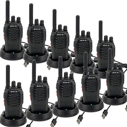 Retevis H777 Plus Talkie Walkie PMR446 sans Licence Professionnel USB Chargeur Radio Bidirectionnelle avec LED Squelch Légère Radio Portative pour Transport Entrepôt (Noir, 10 pcs)