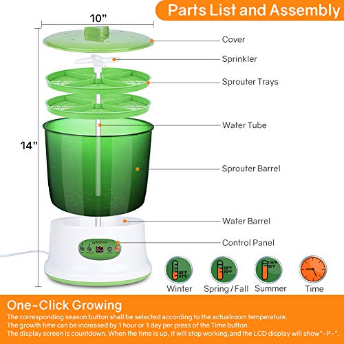 Moistenland Bean Sprouts Machine, Automatic Seeds Sprouter, 2-Layer Germination Trays, LED Display Time Control, Automatic Watering - Thumbnail 6