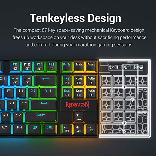 Tastiera Gaming Meccanica RGB LED Illuminata K552 KUMARA Di Redragon 87 Tasti Tastiera Meccanica Interruttore Blu Per PC Gaming Design Compatto In Metallo ABS (QWERTY US Layout - Illuminazione RGB)