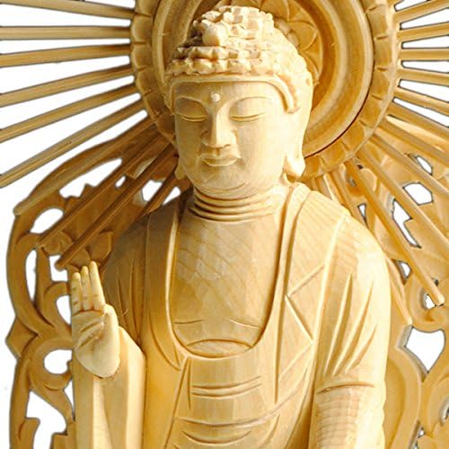Amazon 仏縁堂ブランド 総檜 ヒノキ 阿弥陀如来 六角唐草光背仏像3 5寸 浄土真宗本願寺派 お西 立像 仏壇用本尊 仏像 オンライン通販
