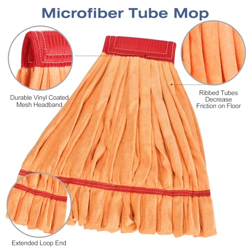 Image of Matthew Cleaning Microfiber Tube Mop(Meduim,Orange,3Pack) Heavy Duty Mop Head Replacement,Excellent Absorbency,Premium launderability,Reusable,Loop end for Home,Commercial and Industrial Use