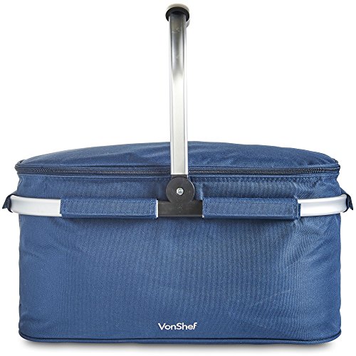 VonShef Cooler Bag Large 30L Navy Insulated Foldable, Collapsible Picnic Lunch Keep Cool Outdoor Travel Cooler