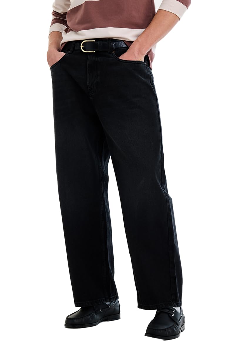 Men Jeans Casual Wear | Baggy Fit Wide-Leg Mid Rise Clean Look | 100% Cotton Denim Non-Stretch All Seasons Wearable for Daily Use & Outings-image-40