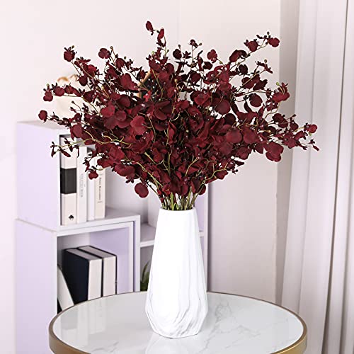 Nubry 12Pcs Artificial Orchids Flowers Fake Silk Dancing Lady Orchid Faux Long Stem Flowers In Bulk For Home Wedding Office Party Festive Indoor Outdoor Decoration (New Burgundy) #TOP2